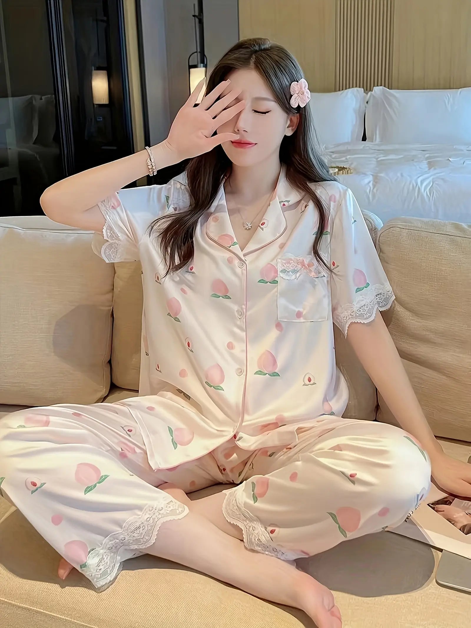 Short Sleeve Summer Pajama Sets For Women (2)