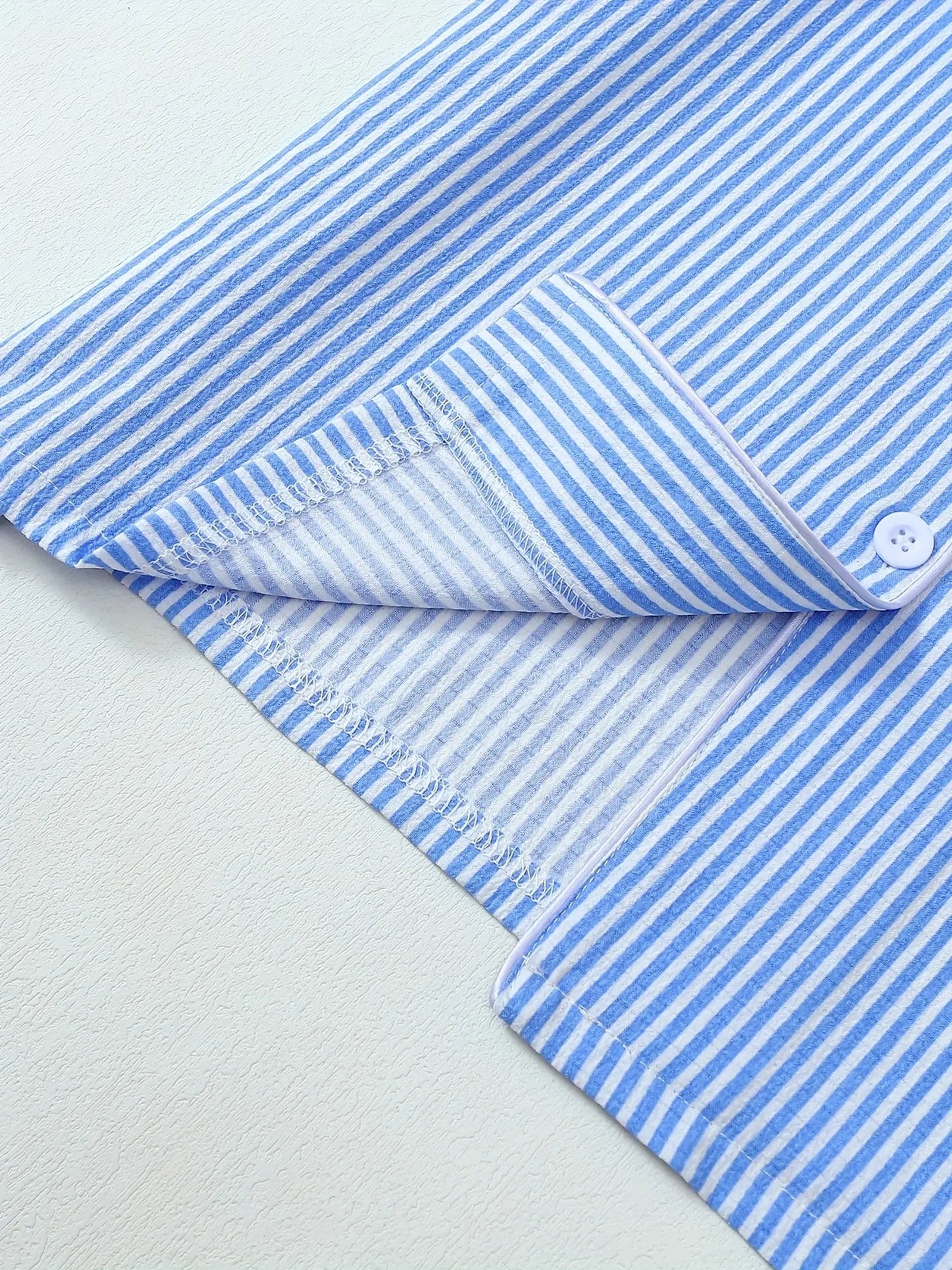 Striped Print Youth Short Sleeve Shorts Pajama Set (2)