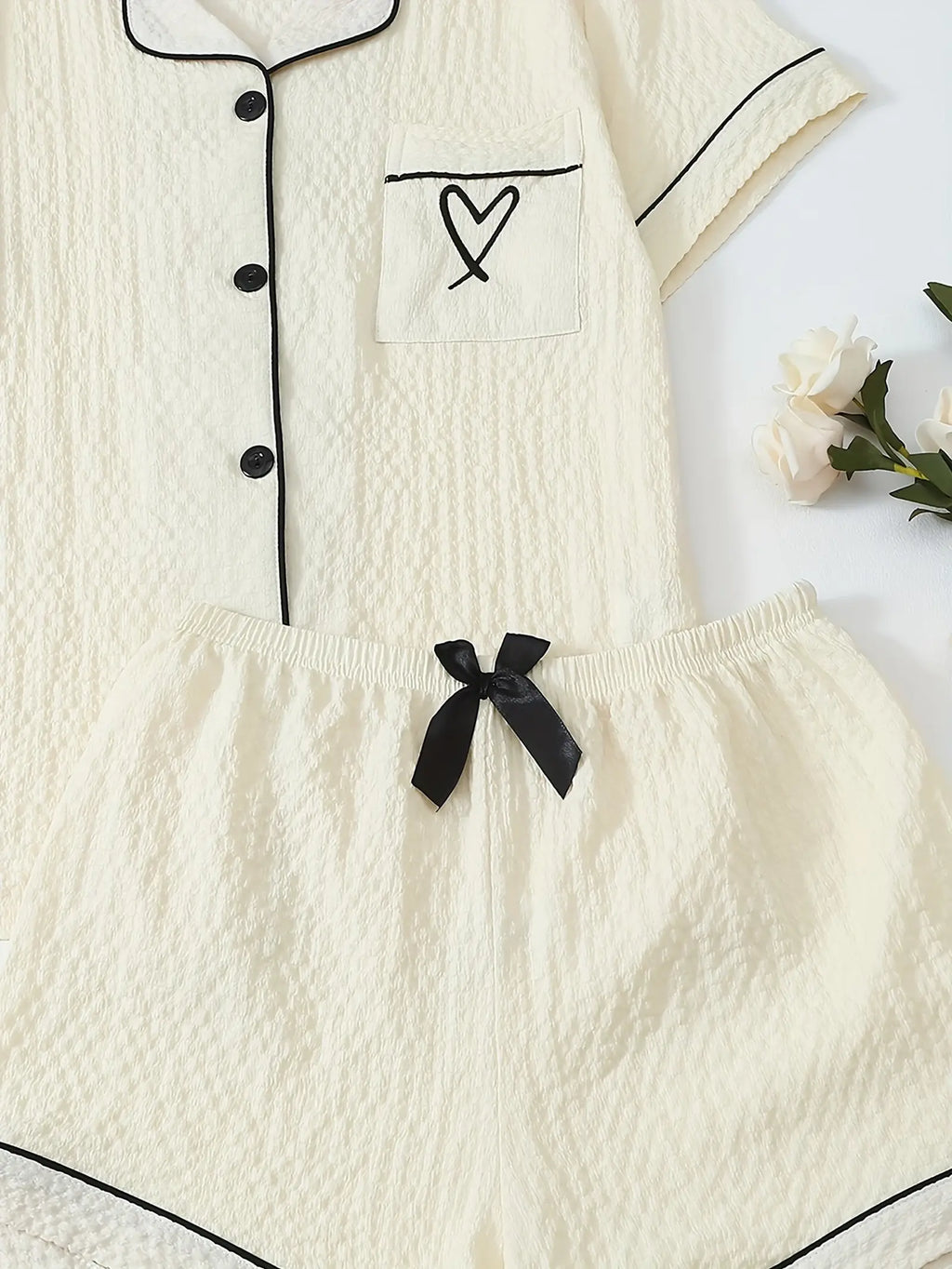 Heart-Shaped Embroidery Simple Pajamas Set (3)