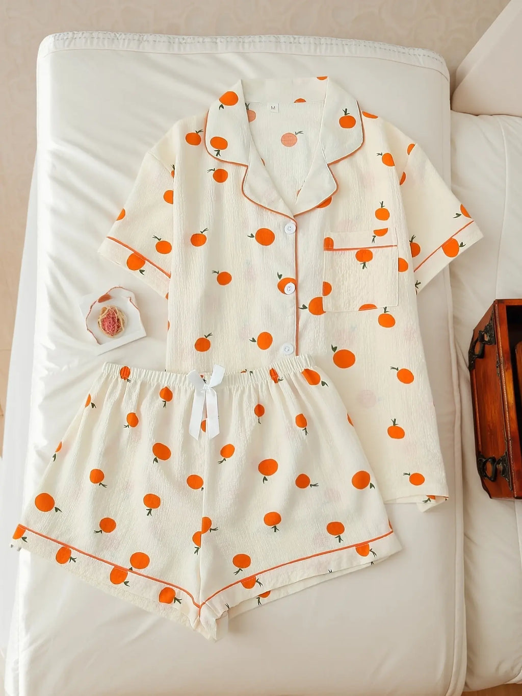 Orange Print Textured Pajama Set (7)
