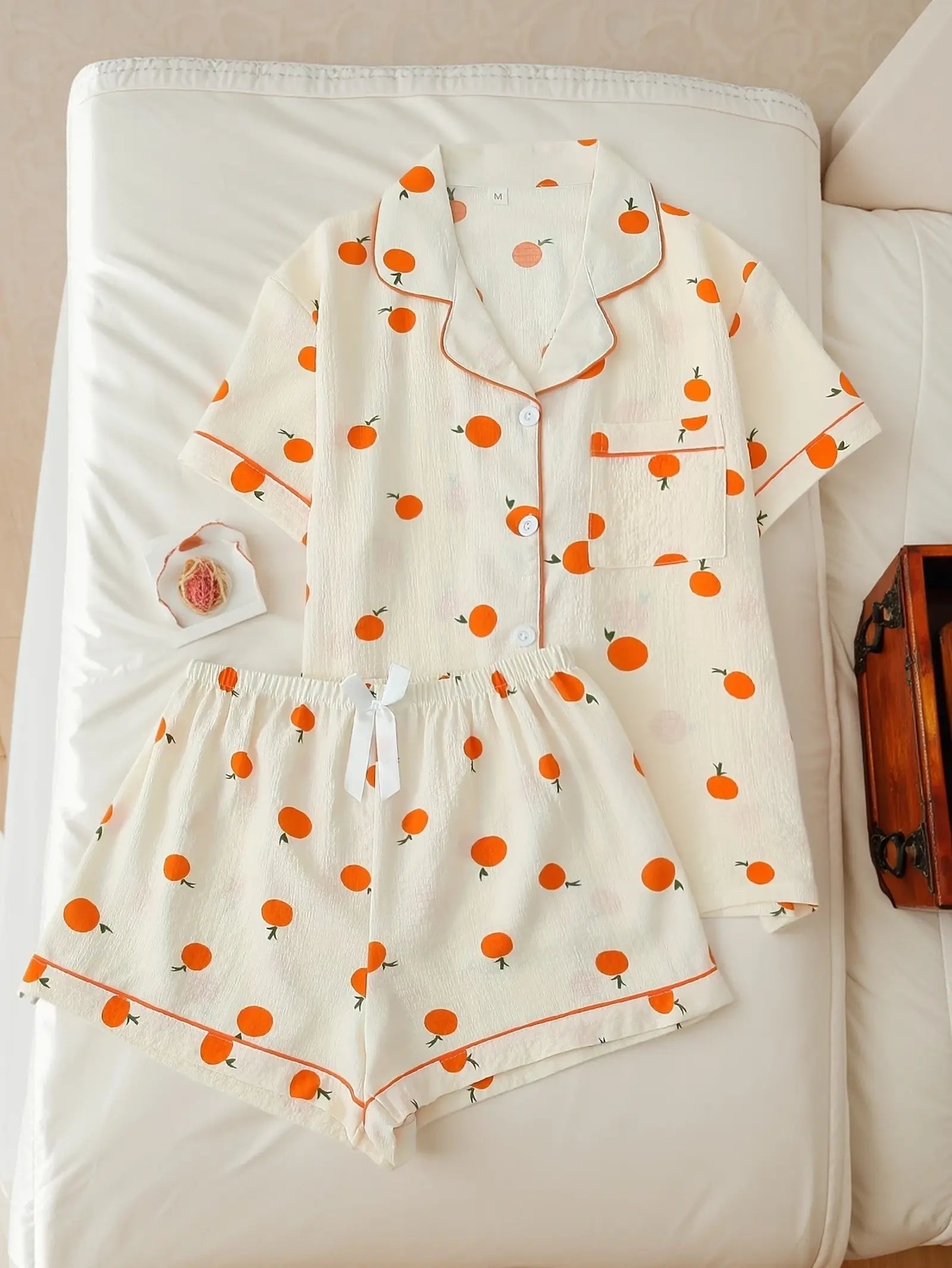 Orange Print Textured Pajama Set (7)