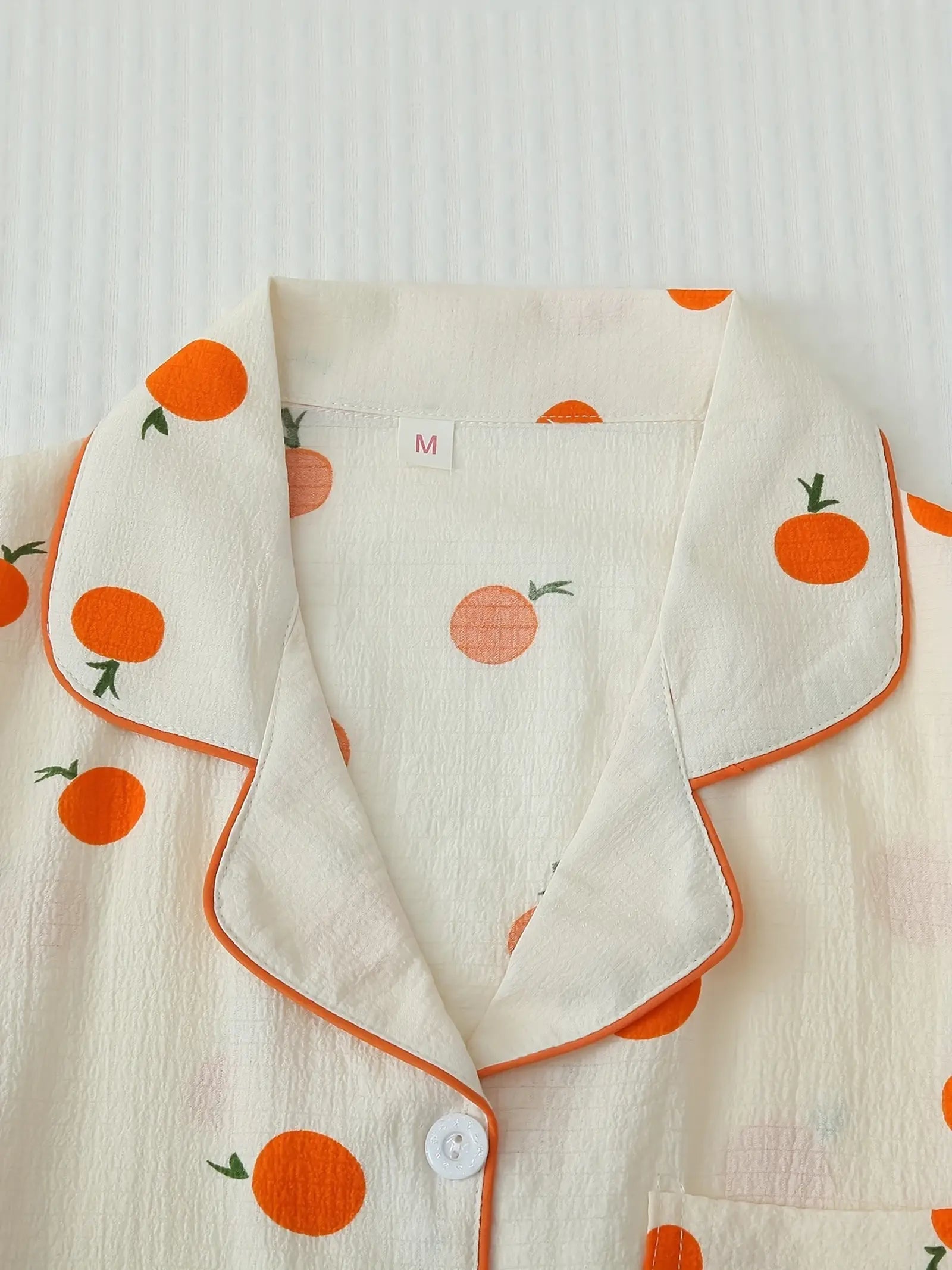 Orange Print Textured Pajama Set (5)