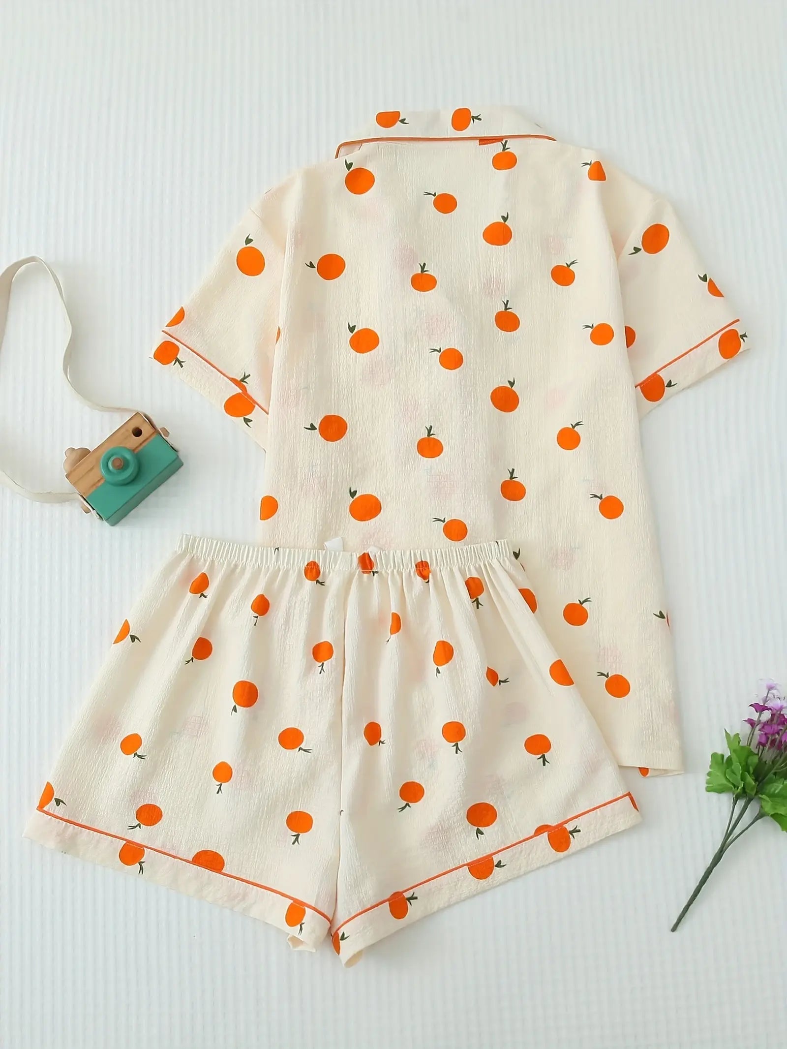 Orange Print Textured Pajama Set (6)