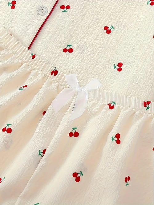 Two-Piece Women’s Cherry Print Summer Pajama Set (4)