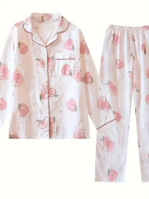 Apple Cotton Double Layer Pajamas Set for Women - Image 4