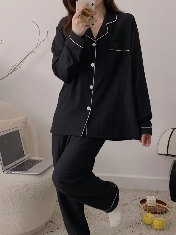 Spring and Autumn Solid Color Simple Pajama Set