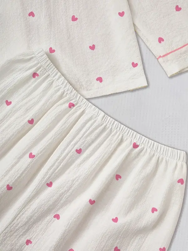 Elegant Heart Print Long Sleeve Pajama Set - Image 6