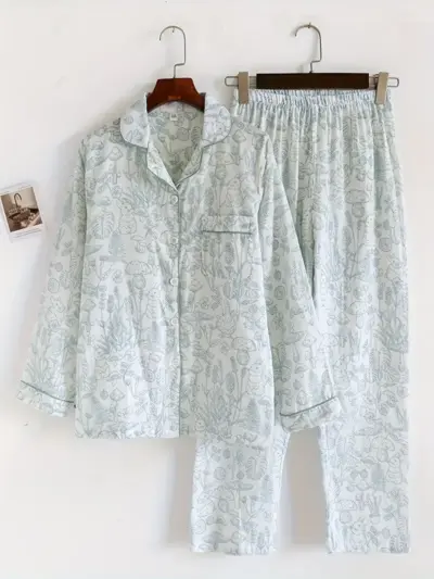 Green Mushroom Pajamas Set For Women