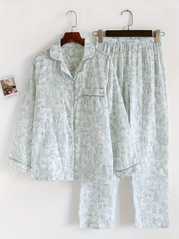 Green Mushroom Pajamas Set For Women