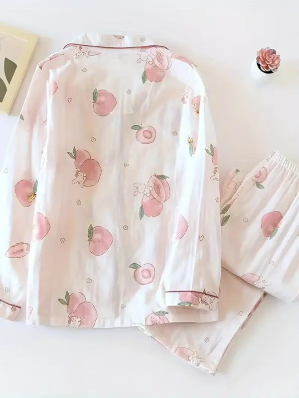 Apple Cotton Double Layer Pajamas Set for Women - Image 3