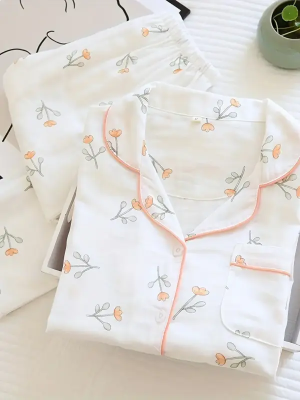 Adorable Flower Thin Japanese-style long-sleeve pajama set for women - Image 4