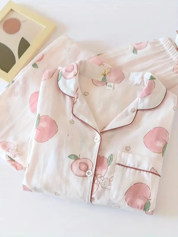 Apple Cotton Double Layer Pajamas Set for Women - Image 6