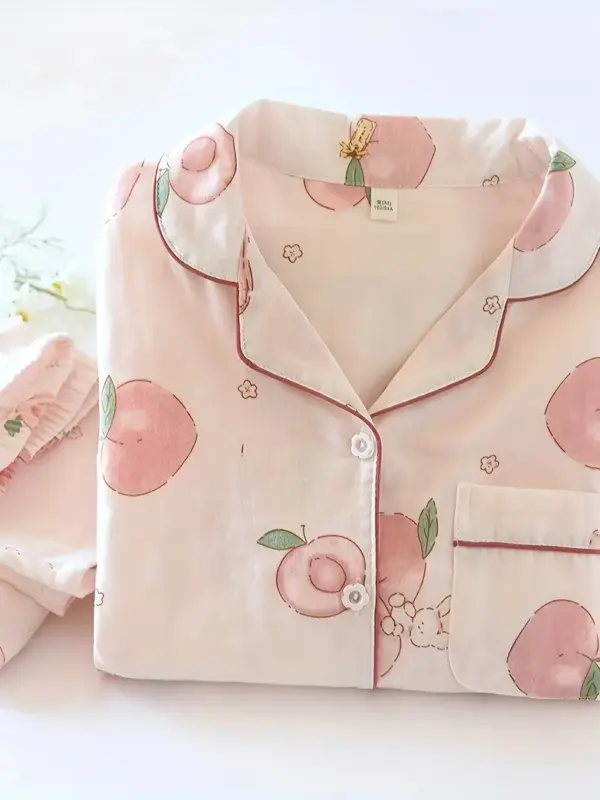Apple Cotton Double Layer Pajamas Set for Women - Image 5