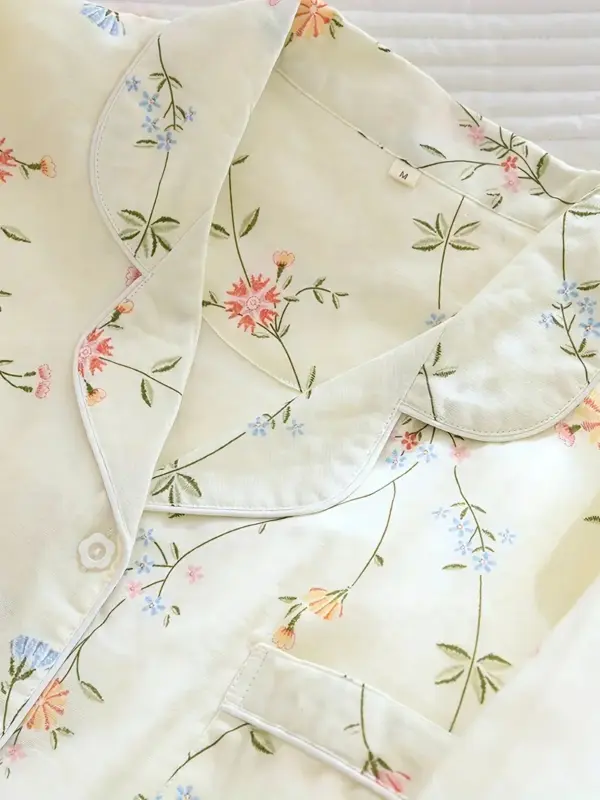 Elegant Floral Long Sleeve Pajama Set - Image 7
