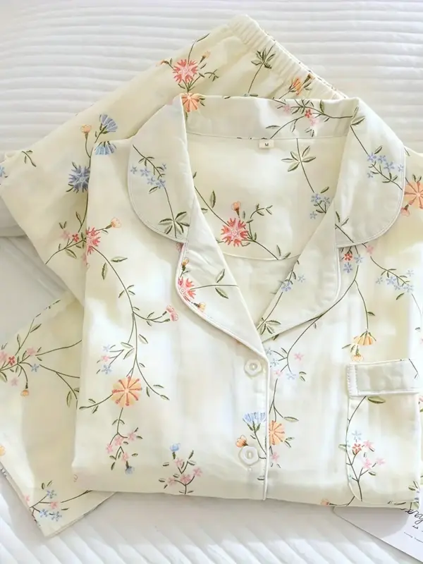 Elegant Floral Long Sleeve Pajama Set