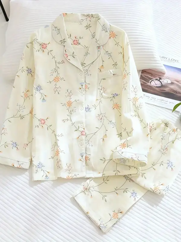 Elegant Floral Long Sleeve Pajama Set - Image 4