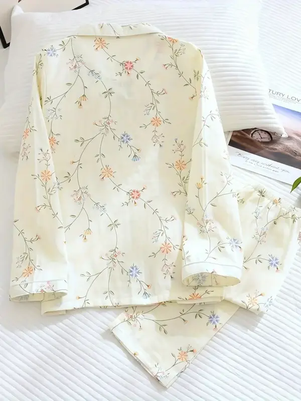 Elegant Floral Long Sleeve Pajama Set - Image 3