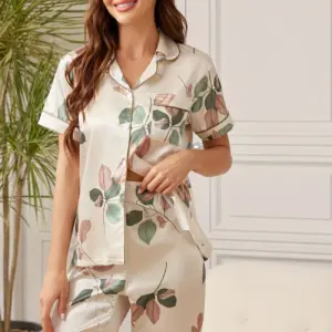 Floral Print Satin Cozy Pajama Set