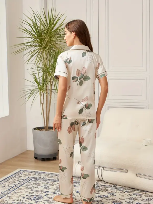 Floral Print Satin Cozy Pajama Set - Image 2