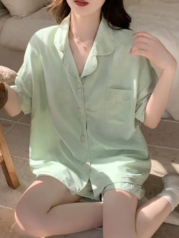 Green Loose Large Size Fashion Simple Collar Pajamas - Image 6