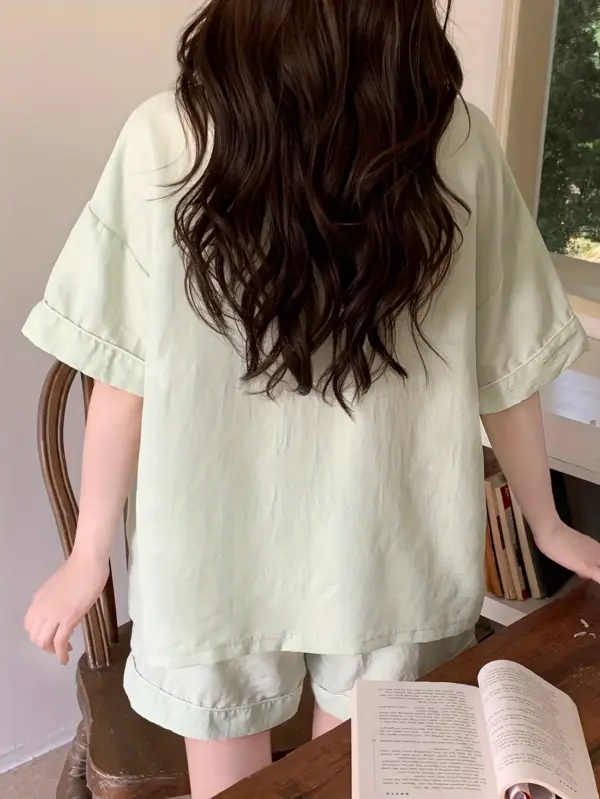 Green Loose Large Size Fashion Simple Collar Pajamas - Image 3
