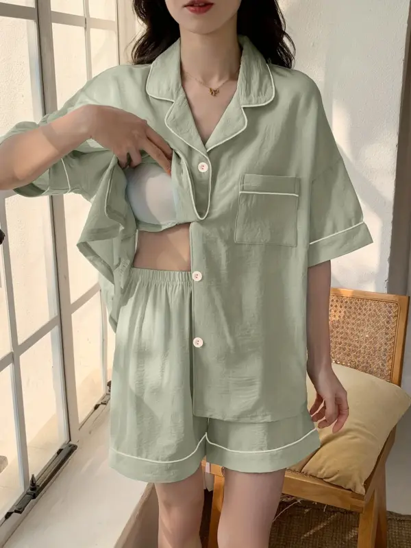 Green Loose Large Size Fashion Simple Collar Pajamas - Image 2