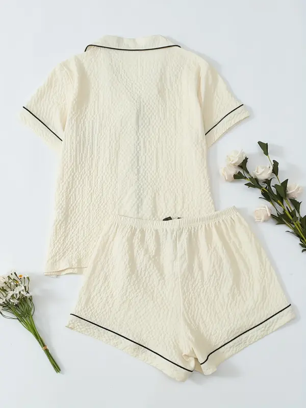 Heart-Shaped Embroidery Simple Pajamas Set - Image 3
