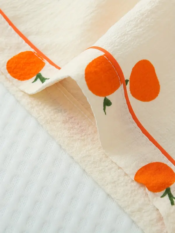 Orange Fruit Print Textured Pajama Set Short Sleeve - Image 5