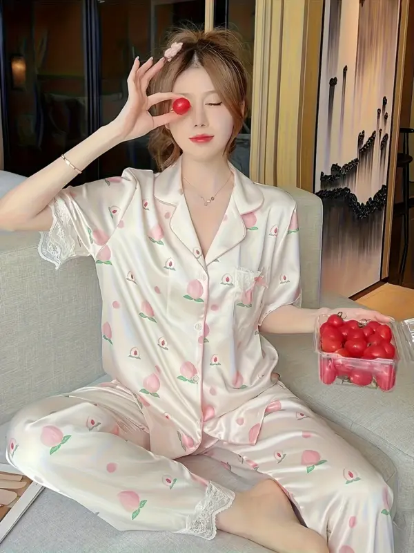 Short Sleeve Summer Pajama Sets For Women - Image 4