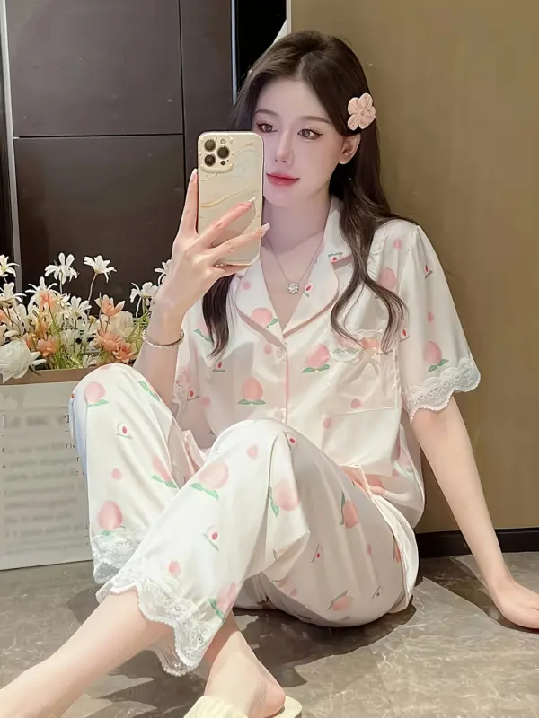 Short Sleeve Summer Pajama Sets For Women - Image 3