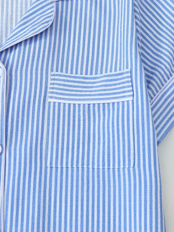 Striped Print Youth Short Sleeve Shorts Pajama Set - Image 3