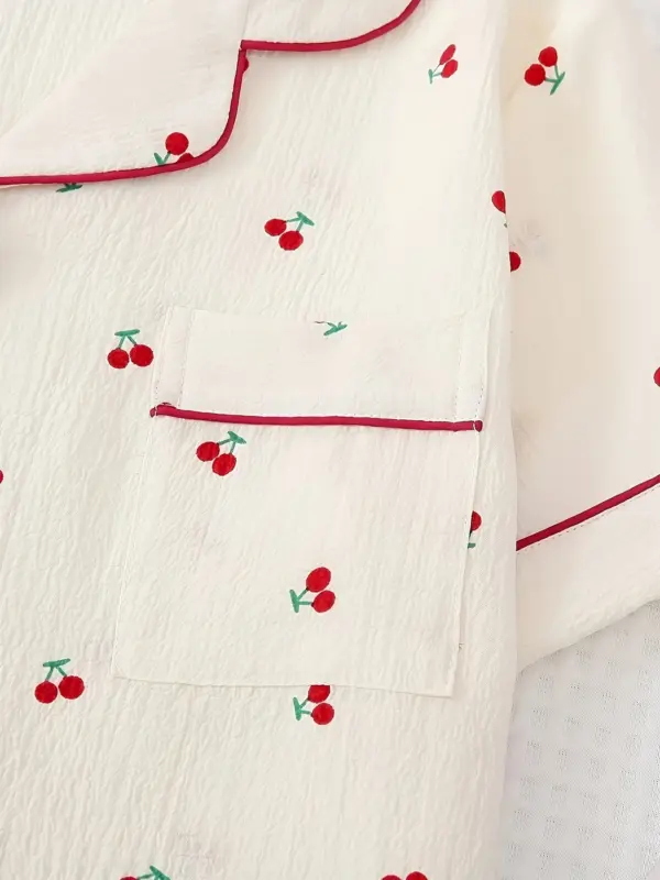 Two-Piece Women's Cherry Print Summer Pajama Set - Image 4