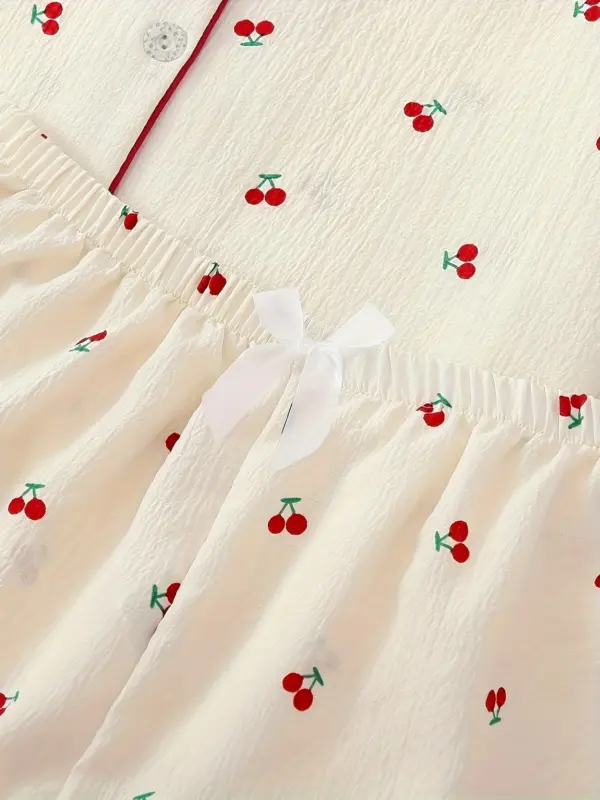 Two-Piece Women's Cherry Print Summer Pajama Set - Image 3