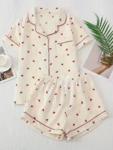 Two-Piece Women's Cherry Print Summer Pajama Set