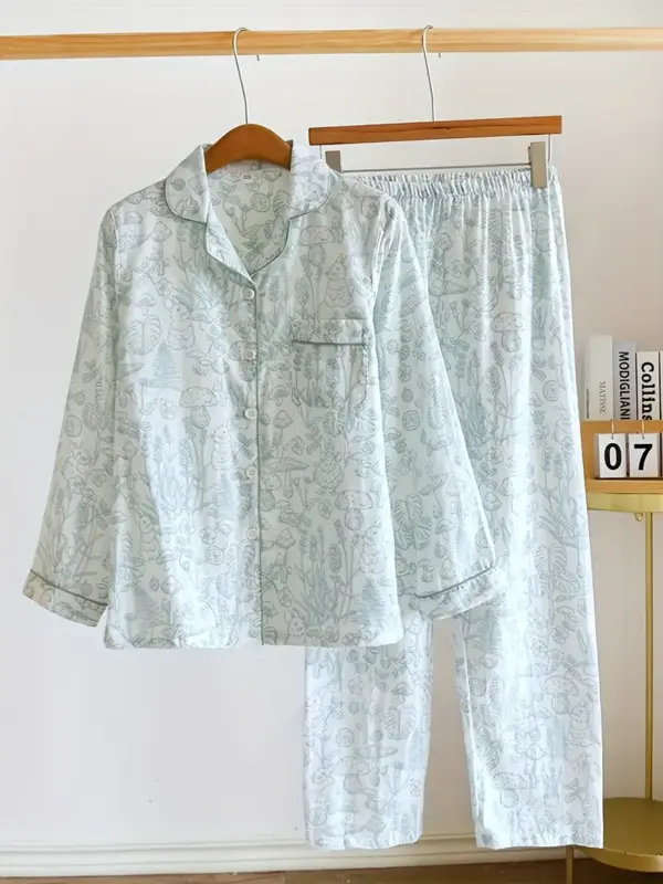 Green Mushroom Pajamas Set For Women - Image 2