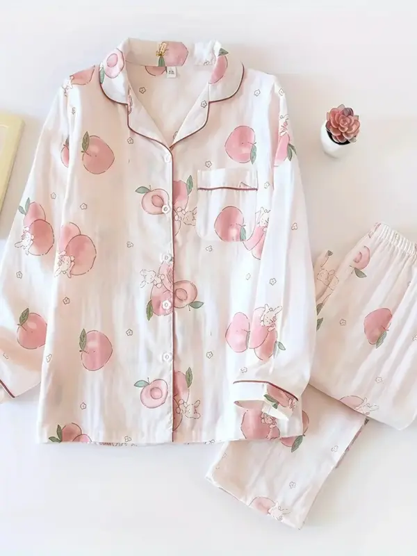 Apple Cotton Double Layer Pajamas Set for Women