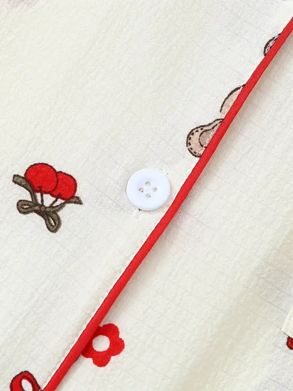 Casual Pajama Set with Bowknot Rabbit Print For Women - Image 4