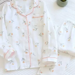 Adorable Flower Thin Japanese-style long-sleeve pajama set for women