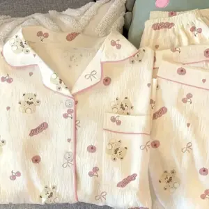 Cherry Blossom Bear Cute Casual Pajama Set